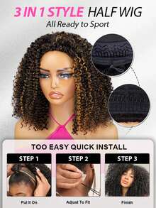 CURLYME Wear & Go 金色挑染渐变卷曲半头假发 3合1抽绳真人发假发 预造型无缝自然发际线 180%密度 14-16英寸波波头 18-26英寸长款 无胶 新手友好 未经加工的处女发 圣诞假发 - S2/30 - 查看 7