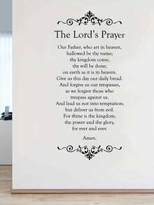 1pc Lord's Prayer - Elegant Black And White Christian Wall Decal With Floral Design, Self-Adhesive Vinyl Sticker For Bedroom, Living Room, Office Decor | Floral Wall Art | Decorative Text, The Lord's Prayer - Black - View 3