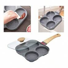 4-Cup Non-Stick Egg Pan, Multi-Purpose Breakfast Appliance With Marble Coating And Wooden Handle For Gas, Induction, Electric And Ceramic Hobs - Oil