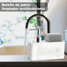 Dispensador de Jabon para CocinaDespachador de Jabon Liquido con Cepillo de Esponja Jaboneras para Cocina Baño y Fregadero Utensilios de Cocina Utiles Blanco - blanco - Ver 6