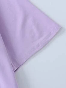 Áo thun ngắn tay dáng rộng thoải mái cho bé gái, in hình tách trà và chữ vũ công ba lê, món quà mùa hè hoàn hảo, phù hợp cho đi học và mặc ngoài trời vào mùa xuân/hè. - Màu tím hoa cà - Xem 6