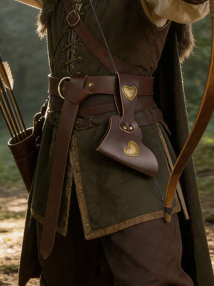 2件套中世纪PU皮革腰带骑士剑鞘海盗剑套包,适用于骑士服装角色扮演 - A - 查看 1