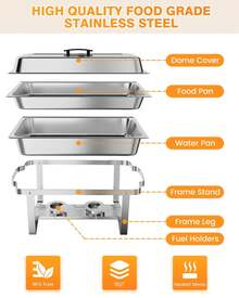 Techigher Chafing Dishes For Buffet 2/4/6 Pack, 8QT Food Warmers For Parties Buffet, Chafing Dish Buffet Set With Folding Frame For Any Party - 4 Pack - View 2