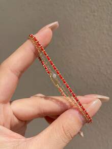 1 件 S925 纯银钻石手链红绳礼物适合女士约会毕业派对生日礼物日常佩戴