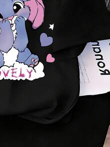 Tween Girls' Casual Cartoon Print Short Sleeve T-Shirt, Summer - Black - View 5