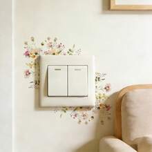 1/5pcs Floral Light Switch Stickers, Creative Watercolor Flower Plant Wall Decals, Self-Adhesive Outlet Decorations, Removable Vinyl Wall Stickers, Suitable For Living Room, Bedroom, Kitchen, Bathroom, Elegant Home Interior Decor - Multicolor - View 3