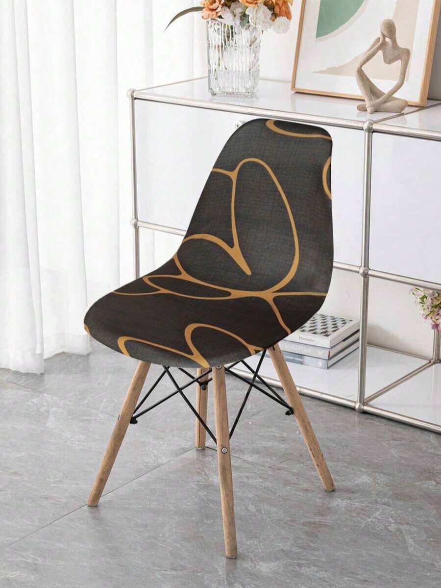 1pc Modern Geometric Pattern Digital Print Removable & Washable Milk Silk Elastic Curved Shell Chair Cover, Suitable For All Seasons - Multicolor - View 1