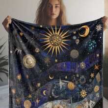 Retro Moon, Star And Sun Printed Blanket,Super Soft Flannel Printed  Blanket,As Birthday Gifts, Family, Wedding, Souvenir Blankets, Polyester Blankets Suitable For All Seasons, Washable, Machine Washable, Lightweight, Breathable, Comfortable, Warm, Unique, 280gsm For Him, Her Personalized Ideal Gifts For Her, Him, Family, Boyfriend, Girlfriend, Father, Family, Mother, Lover, Daughter, Son, Grandfather, Grandmother, Teacher,Doctor, Nurse,Friend, Classmate, Pet. Perfect Nap, Camping, Travel, Home, Daily Life, Office Decoration, Birthday, Anniversary, Valentine's Day, Thanksgiving, Graduation Season,Christmas, Halloween, Mother's Day, Father's Day, Wedding, New Year Gifts ,Sofa,Bed,Car,Bedroom,Living Room,Office,  Outdoor Camping, Beach,Wall Decoration - Nhiều màu 11 - Xem 4