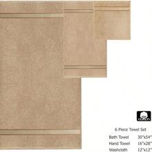 Cotton Craft Ultra Soft 6 Piece Towel Set Linen Luxurious 100% Ringspun Cotton Heavy Weight and Absorbent Rayon Trim - 2 Oversized Large Bath Towels 30x54 2 Hand Towels 16x28 2 Wash Cloths 12x12 - Lino - Ver 9