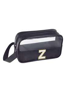 Nécessaire transparente de PVC para maquiagem, com letras, à prova d'água, portátil, em chenille, com zíper, organizador de maquiagem minimalista com inicial, ideal para viagens e uso no banheiro. Ótima opção de presente para mães e mães. Perfeita para a praia, toalhas e outras atividades de praia. Ideal para férias de inverno e outono, perfeita para o Dia dos Namorados. - Preto - Pequeno - Ver 35