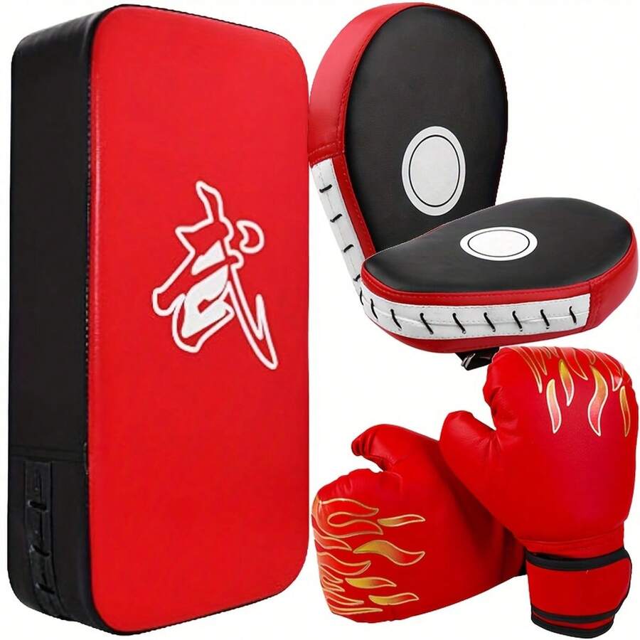 3-In-1 Boxing Set - Focus Mitts, Kicking Pads, Boxing Gloves, Boxing Equipment (5pcs) - Multicolor - View 1
