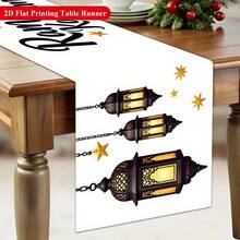1pc 2D Table Runner, Festive Lantern Moon Star Pattern Polyester Table Runner Banner, Holiday Dining Table Decor, Home Kitchen Restaurant Decoration, Festive Tabletop Textile Tablecloth - Multicolor - View 9