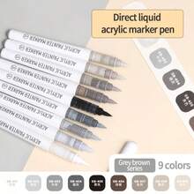 Ensemble de 9 couleurs de stylos marqueurs à pointe souple en acrylique Languo, 198 couleurs pour livre de peinture graffiti DIY étudiant, couleurs résistantes à la décoloration, marqueurs de couleurs empilables, série noir brillant et tons de peau pour peindre des figures, pinceaux acryliques souples imperméables, DIY chaussures et chemises