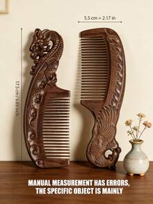 半把檀木雕花细齿梳，精美龙凤吉祥寓意梳子，防静电经络按摩发刷，适合作为礼物赠送亲朋好友。 - 彩色 - 查看 3