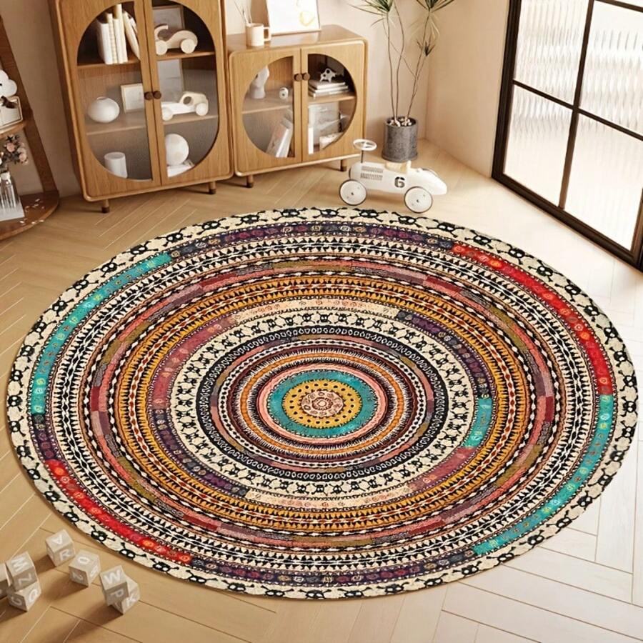 Bohemian Retro Round Mat, Non-Slip Golden Diamond Plush With Sparkling Effect, Machine Washable Polyester Fiber, Suitable For Living Room, Bedroom, And Sunrooms With Hardwood Floors, New Year Spring/Summer Home Decoration, Holiday Gift. - 1 cái - Y - 47.2*47.2 inch/120*120 cm - Xem 1