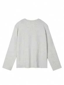 Áo thun dài tay dáng rộng in chữ và hoạt hình dành cho nữ, đa năng cho mùa xuân và mùa thu. - Màu xám nhạt - Xem 5