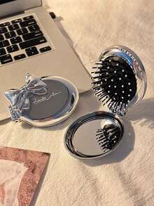 1pc Butterfly Shaped Mini Hair Brush With Mirror, Nylon Bristles, ABS Plastic Handle, Portable Foldable Air Cushion Brush Suitable For Normal Hair, Travel-Friendly Styling Tool For Women - Multicolor - View 8