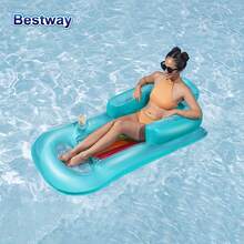 Bestway 43028 Leisure Inflatable Swimming Pool Floating Bed, Leisure Swimming Pool Lounge Chair With Headrest, Inflatable Water Bed With Backrest, Beach Cushion Water Lounge Chair (Without Pump), Pool Inflatable, Beach Essentials, Pool Float - Cadet Blue - View 3