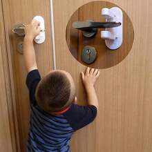 Cerradura de puerta para niños, cerradura de  para niños, cerradura de protección para el hogar, suela adhesiva, fácil instalación sin herramientas! Baby shower casa decoración regalos - Blanco - Ver 3