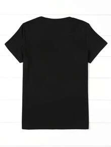 Camiseta gráfica casual para mujer - Mezcla de poliéster suave, ajuste holgado, manga corta, cuello redondo, moda primavera/verano, diseño de martillo rosa "BLINK", pantalones cortos negros, camiseta blanca - Oscuro - Ver 2