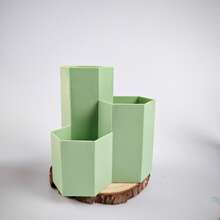 3-In-1 Nordic Style Hexagon Desktop Stationery Organizer Pen Holder - Three-compartment Diamond-shaped Pen Holder - View 7