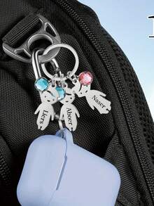 1pc Customized Birthday Stone Doll Keychain, Personalized Birthday Stone Doll Keychain, Can Customize 1-5 Boy/Girl Keychains, Keychain Accessories, Bag Pendant, Customized Family Keychain Gift, Name Customization, Christmas, Halloween, Anniversary Gift, Suitable For Fathers, Mothers, Birthday Gifts, Mother's Day And Father's Day Gifts, Gifts For Couples, Best Friends, Daughters And Sons - Multicolor - View 8