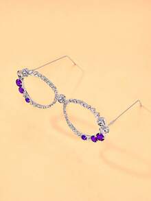 1pc New Rhinestone Eyeglass Frame Without Lenses, Funny Foldable Eyeglasses Frame