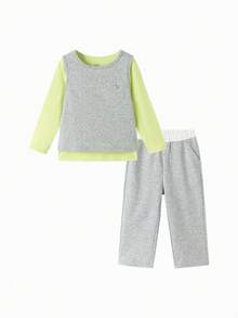 Balabala Boys Pajama Set, Loose Fit, Soft Fabric, Relaxed Home Comfort - Gray Green Tone - View 1