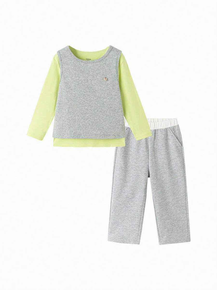 Balabala Boys Pajama Set, Loose Fit, Soft Fabric, Relaxed Home Comfort - Gray Green Tone - View 1