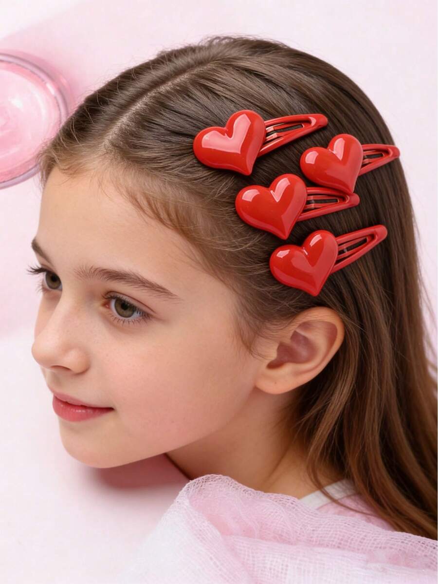 10 piezas de Pasadores de cabello con forma de corazón rojo, adecuados para uso diario de niñas