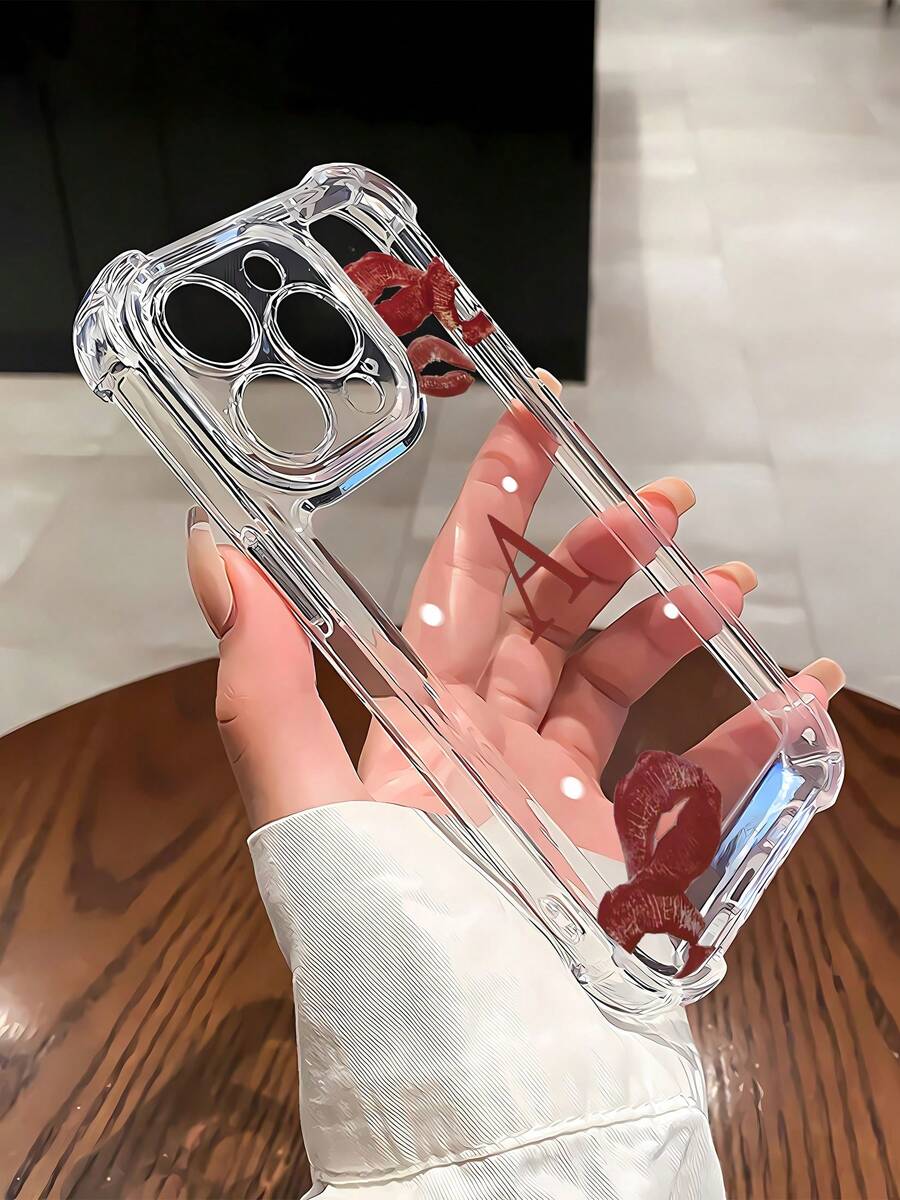 Funda para teléfono con diseño de Labios Rojos y Letra A, compatible con iPhone 16, 15, 14 Pro Max, 13, 12, 11, XR y XS Plus. Fabricada en silicona TPU, ofrece protección contra golpes y caídas, además de una excelente sensación al tacto. Es el regalo ideal para familiares, amigos y seres queridos. - transparente - Ver 1