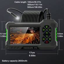 NATFIRE Industriekamera-Endoskop mit Beleuchtung, einstellbare Helligkeit, Inspektions-Boreskop, 4,3" IPS-Bildschirm, IP67 wasserdicht, 2600mAh Typ-C wiederaufladbarer Akku, 5m/16,4ft, inklusive Magnet, Haken, Seitenspiegel, runder Reflektorspiegel, flexibler Schwanenhals-Boreskop, geeignet für Rohrinspektion, Fahrzeugunterboden, industrielle Anwendungen, Kfz-Reparatur, Kfz-Diagnose, allgemeine Beobachtung, Kohlendetektion, visuelle Wartung, AC-Sonde - Verschiedenfarbig - Übersicht 3