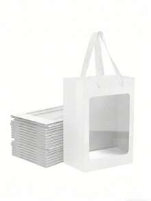 1/5pcs Elegant Square Gift Bags With Clear Window, Suitable For Displaying Bouquets, Baby Shower, Mother's Day, Christmas, Valentine's Day Flower Gifts, Ideal For Giving Small Gifts, Holiday Parties, Wedding Gift Boxes, Birthday Gift Bags, Gift Packaging Bags, Flower Shop Gift Bags, Ladies' Gift Bags, Gift Bags, Retail Packaging Decorations, Suitable For Shopping, Parties, Weddings, Birthdays, Holidays, Valentine's Day, Teacher's Day And Other Occasions.