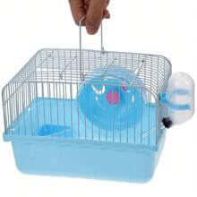 Juego de jaula portátil para hámster - Con rueda de ejercicio, botella de agua, comedero, asa, material de PVC resistente, hábitat para mascotas pequeñas - Multicolor - Ver 4