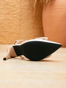 Sandalias de tacón alto de punta fina con lazo para mujer, de moda y versátiles, adecuadas para salidas, banquetes, fiestas y otras ocasiones - Beis - Ver 6