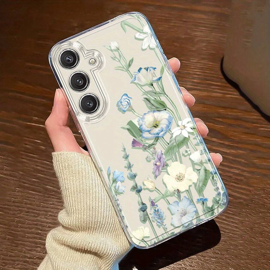 Funda de teléfono con diseño de hoja de flor pequeña para Samsung Galaxy A02 A03S A04 A05S A06 A13 A14 A15 A16 5G A21S A22 A23 A24 A25 A26 A32 A34 A35 A36 A50 A52 A53 A54 A55 A56 A73 S21 Ultra S22 Plus S23+ S24 FE S48, funda de TPU transparente a prueba de golpes de cobertura completa, funda protectora de moda simple y creativa 75DJ - Colores mixtos - Ver 1