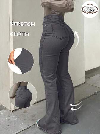 GILIPUR Nuevos jeans acampanados de color gris oscuro Y2K para mujer, de talle alto, ajuste ceñido y elástico, elegante y de moda casual, versátil, estilo retro de la década de 2000, adecuado para Año Nuevo, San Valentín, Navidad y otras festividades, también una opción de regalo ideal. Apariencia exquisita pero casual, perfecta para fiestas formales, cenas informales y conciertos.