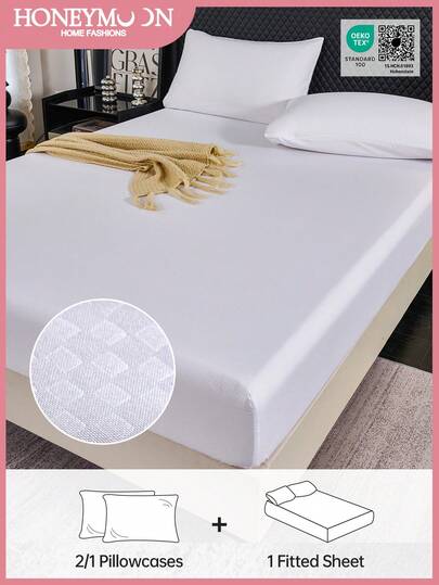 2/3pcs Set Embossed Fitted Sheet, Mattress Protector, Mattress Cover, Deep Pocket Bed Sheets, Soft & Breathable, Fits Twin, Full, Queen, King Size Beds - 9-12 Inch/25cm Deep Pocket, Machine Washable, Oeko-Tex Certified