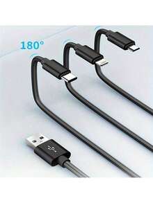 三合一快充线 | 尼龙编织，兼容 、OPPO、vivo、Redmi、OnePlus 等智能手机，兼容 14/13/12/11/SE/X/8/7/6，多功能三合一 USB 快充线，兼容 /Type-C/Micro USB 充电线，兼容 14/13/12 Pro Max/Xs Max 充电线，兼容 、安卓设备、相机、MP3 充电器，旅行通用适配器 - 彩色 - 查看 3