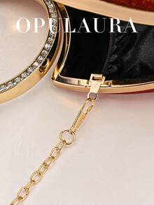 OpulAura 1pc Glamorous Sparkling Red Rhinestone Box Clutch Bag, Charming Asymmetric Shiny Handbag, Luxury Diamond Purse, Suitable For Evenings, Weddings, Parties, Celebrations, An Excellent Gift For Women, Ideal For Valentine's Day - Red - View 7