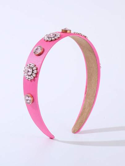 1pc Solid Color Fabric Pink Cute & Sweet Valentine's Day Headband, Korean Fashion Versatile Pink Rhinestone Decor Simple Elegant Hair Hoop