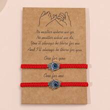 2pcs/Set Alloy Palm Friendship Bracelets, Retro Braided Couples Bracelets, Turkish Evil Eye Bracelets - Multicolor - View 9