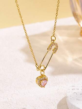 1 Sweet Heart Pin, Light Luxury, Niche Design, High-End Feel, Micro Inlaid Temperament, Versatile And Colorfast Collarbone Chain
