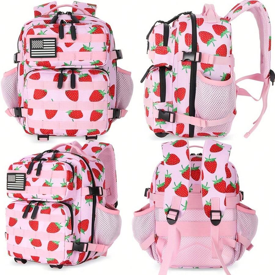 2.38gal Mini Hiking Backpack Daily Use Backpack Fitness Backpack Cycling Backpack Daypack Travel Sports For Camping Hiking Outdoor Sports For Birthdays Gift, Mochila - Strawberry - View 1