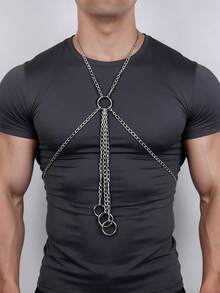 1pc Punk Gothic Geometric Pattern Aluminum Alloy Men Chain Suspenders, Holiday Costume Gift - Silver - View 7