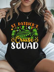 100% Algodón mujeres 2025 Escuadrón de Crucero del Día de San Patricio 2025 Camiseta Divertida Familiar a Juego Impresión Camiseta de Algodón para Verano, Top de Manga Corta Suave para Mujeres, Camiseta Estilosa y Cómoda para Mujeres Camisetas Gráficas - Negro - Ver 6