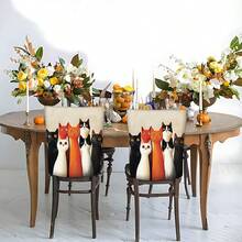 2/4/6/8pcs 2D Flat Backrest Chair Covers, Colorful Cat Pattern Simple Print Seat Covers, Suitable For Restaurants And Home Decor, Weddings And Anniversaries, Bars, Parties, Home Decor, Party Decor, Washable Chair Covers, Chair Protectors, Seat Covers - Multicolor - View 4