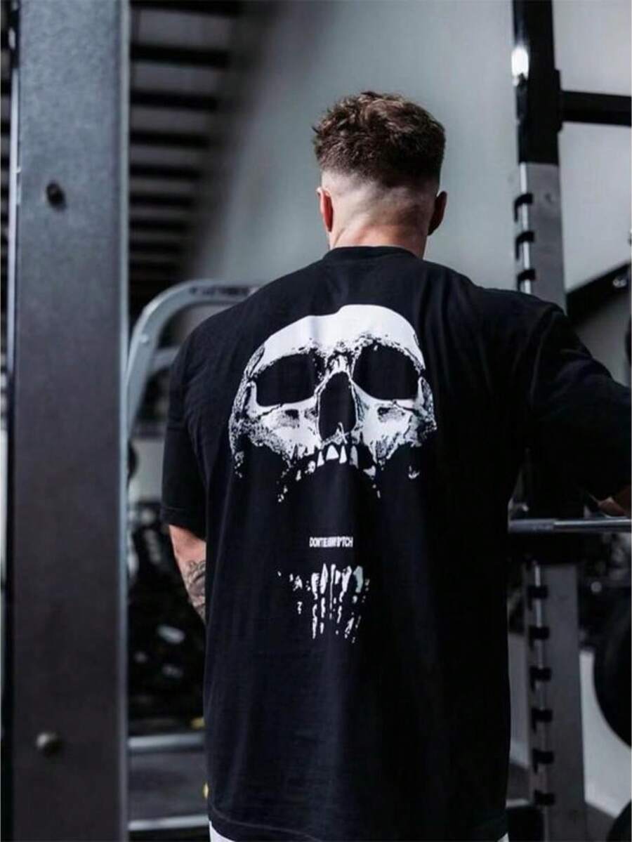 Nueva camiseta de gimnasio, de algodón de ajuste holgado, de manga corta, para hombres, culturismo, deportes de verano, tops para correr - Negro - Ver 1