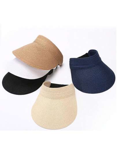 1pc New Outdoor Travel Sun Hat For Women, Large Brim Foldable Sunhat, Beach Straw Hat