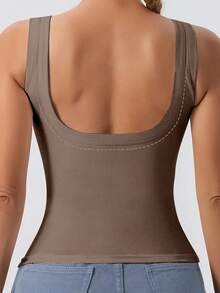 1PCS EssElegance, Sports Bra Tank Top With Removable Padded - Seamless Wire-Free Design For All Seasons, Yoga, Running, And Fitness​ - 咖啡棕 - 查看 4